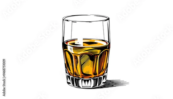 Fototapeta Glass of whiskey or bourbon hand drawn in sketch. Engraving style vector illustration , with white tonespng