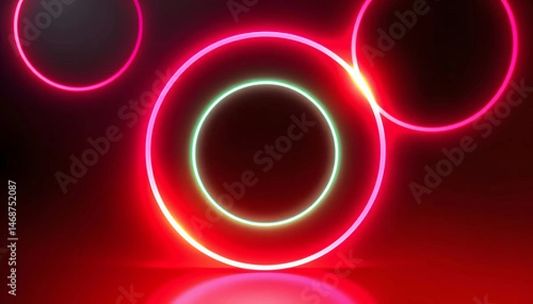 Fototapeta Neon circle frames, gradient glowing round borders, isolated UI elements. Futuristic avatar frames for game interface. Vector illustration , with white tonespng