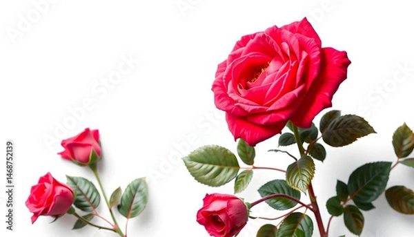 Fototapeta rose flowers and leaves on white background , with white tonespng
