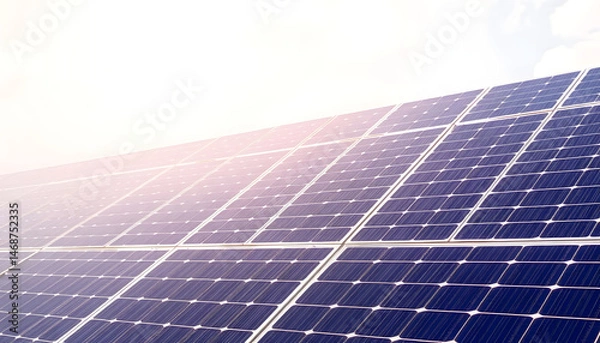 Fototapeta Photovoltaic panels to produce clean, sustainable, renewable energy - alternative electricity source , with white tonespng