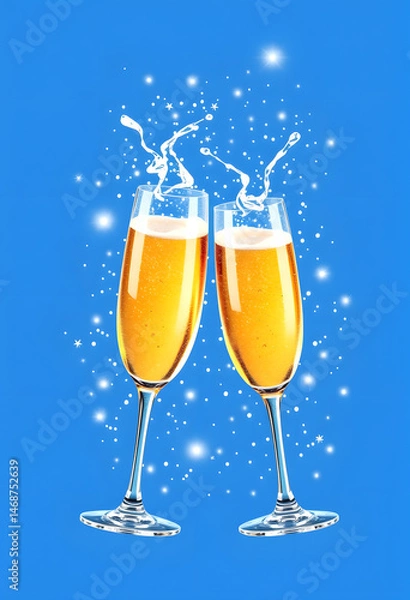 Fototapeta Blue celebration fund with vintage -style champagne glasses, generative IA , with white tonespng