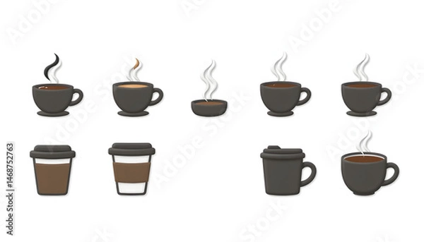 Fototapeta Coffee cup icons. Set of different tea cup icons. Simple coffee or tea signs. Black hot drinks icons , with white tonespng