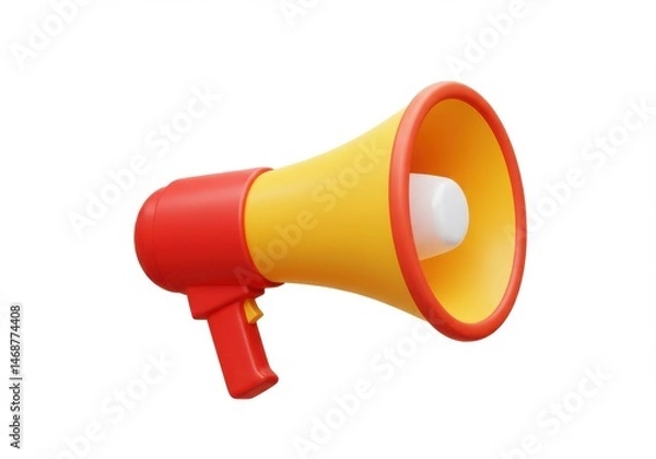 Obraz Red and Yellow Cartoon Megaphone Announcement Isolated on White Background