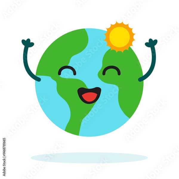 Fototapeta Planet Earth sticker mascot character with cute expression for Environment, ecology and climate themes