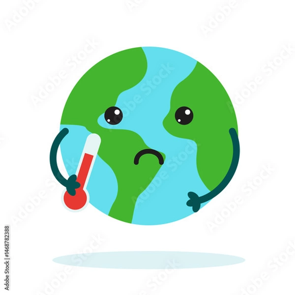 Fototapeta Planet Earth sticker mascot character with cute expression for Environment, ecology and climate themes