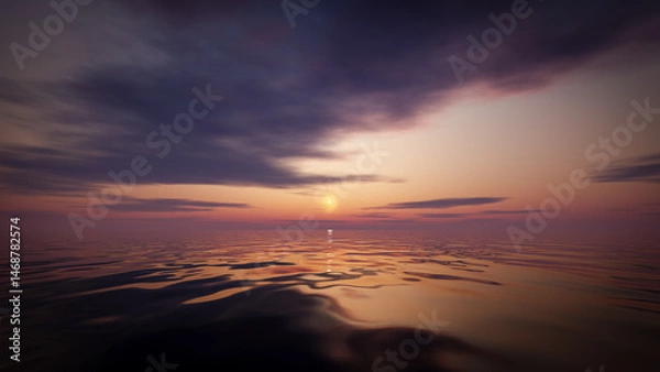 Fototapeta A beautiful sunset over the surface of the ocean.