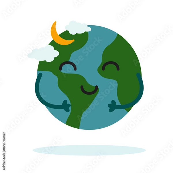 Fototapeta Planet Earth sticker mascot character with cute expression for Environment, ecology and climate themes