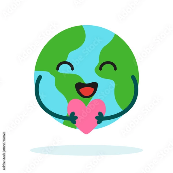 Fototapeta Planet Earth sticker mascot character with cute expression for Environment, ecology and climate themes
