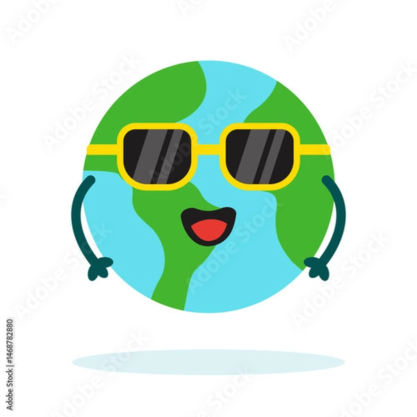 Fototapeta Planet Earth sticker mascot character with cute expression for Environment, ecology and climate themes