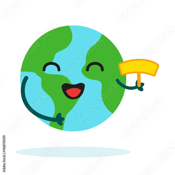 Fototapeta Planet Earth sticker mascot character with cute expression for Environment, ecology and climate themes