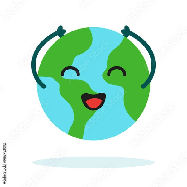 Fototapeta Planet Earth sticker mascot character with cute expression for Environment, ecology and climate themes