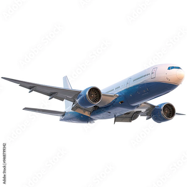 Fototapeta Modern Passenger Airplane in Flight on Transparent Background