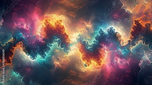 Fototapeta Abstract cosmic nebula swirls, vibrant colors, dark background, space art, website banner