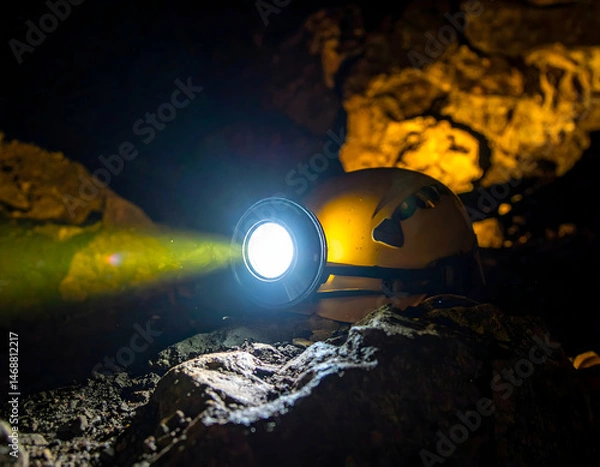 Obraz Cave Exploration Headlamp Under Rocks