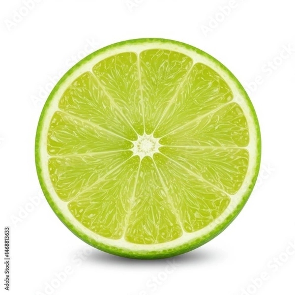 Fototapeta Close up of a single lime slice isolated on a white background in full view