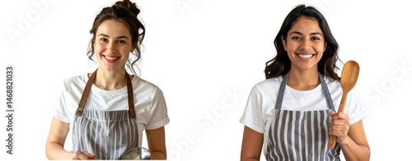 Fototapeta Joyful Woman Chef in Apron, Cooking at Home, Transparent Background