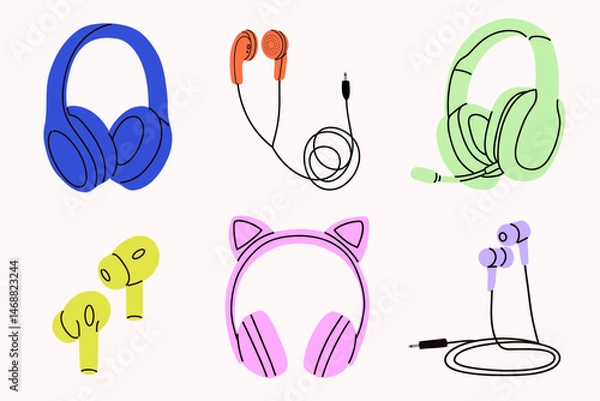 Obraz Hand draw cute headphones set