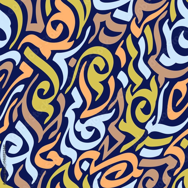 Fototapeta Background Abstract Swirls and Curves in Pastel Hues on a Navy Blue Surface
