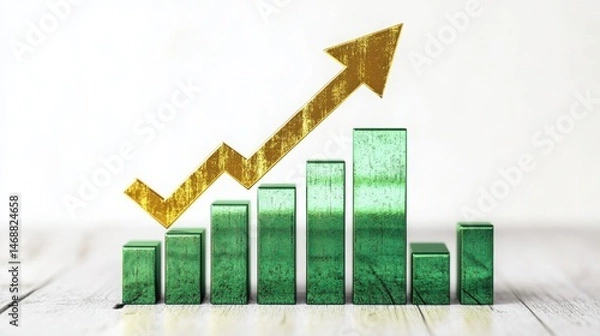 Fototapeta Green Growth Chart Shows Success Upward Trend Golden Arrow Soars Financial Progress Positive