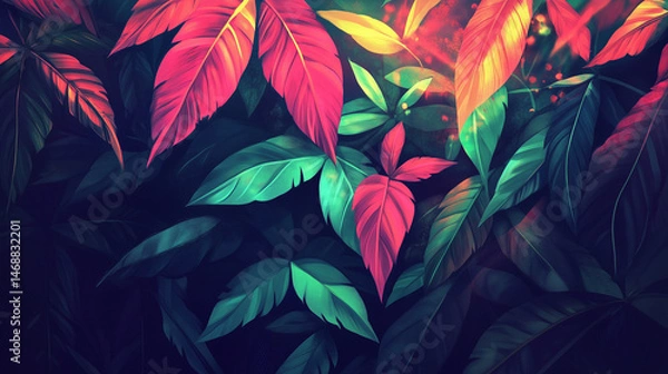Fototapeta Vibrant leaves in a colorful abstract background  