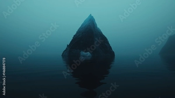 Fototapeta A large triangular rocky structure emerges from tranquil reflective waters