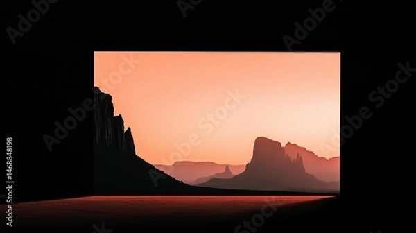 Fototapeta The Vivid Sunset Casts Light on Distant Mountain Ranges