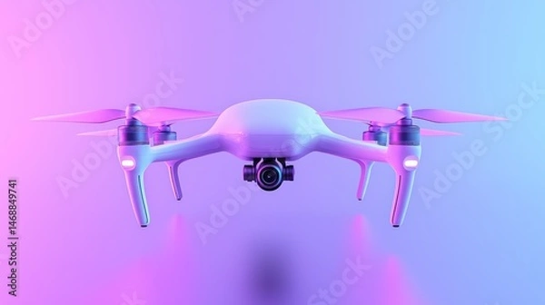 Fototapeta A modern white drone with propellers is shown in the air