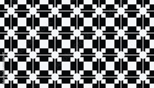 Fototapeta Seamless black and white geometric pattern with woven grid illusion and high-contrast symmetry