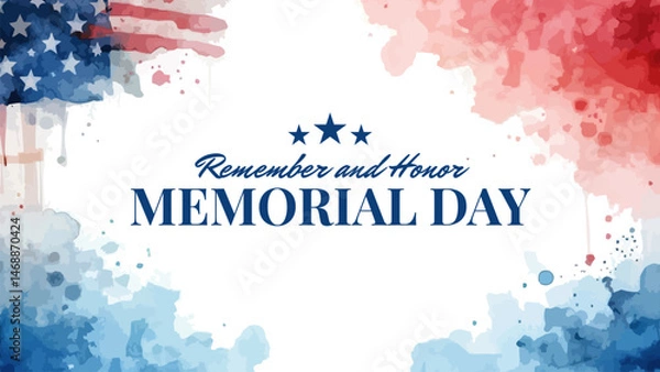 Fototapeta Memorial day background with stars watercolor vector design for holiday celebration