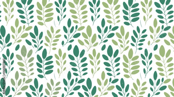 Fototapeta Green leafy foliage seamless repeating pattern on white background