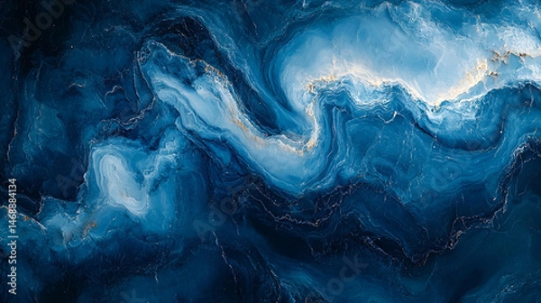 Fototapeta Abstract painting design with flowing blue and silver tones.