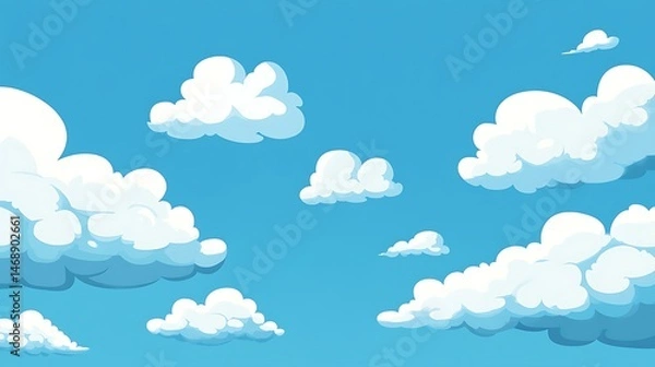 Obraz Blue Sky with Fluffy Clouds.