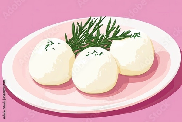 Obraz Mozzarella Dreams Fresh balls with rosemary on pink Italian delight.