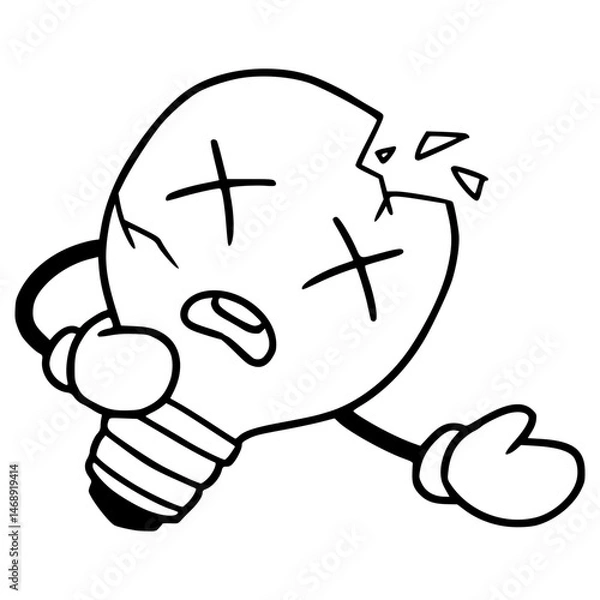 Obraz broken bulb character illustration hand drawn outline vector