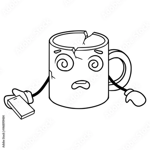 Obraz broken mug character illustration hand drawn outline vector	
