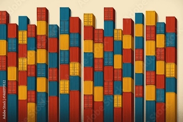 Fototapeta Colorful Stacked Shipping Containers Abstract Art Composition