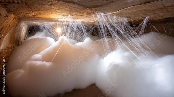 Fototapeta Mysterious fog phenomenon abandoned space photography indoor atmospheric nature's enigma unveiled