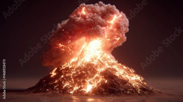 Fototapeta Volcanic eruption event fiery mountain range digital art dramatic environment close-up viewpoint nature's power concept