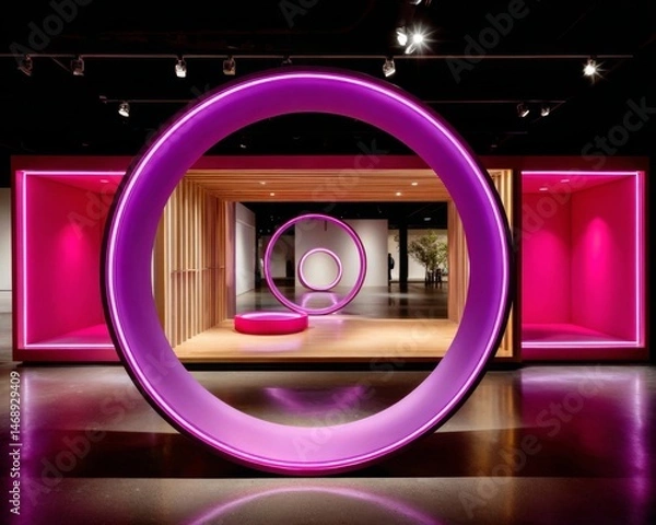 Fototapeta Quantum computer lab with glowing fiber tubes modern architecture high-tech environment futuristic viewpoint