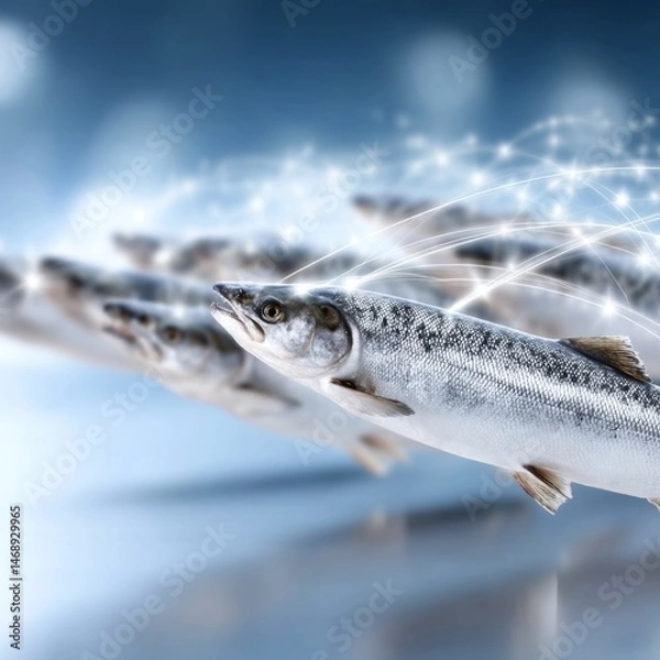 Fototapeta Digital fish swimming in a virtual tank at boyudon mj school of digital art futuristic environment high-resolution imagery