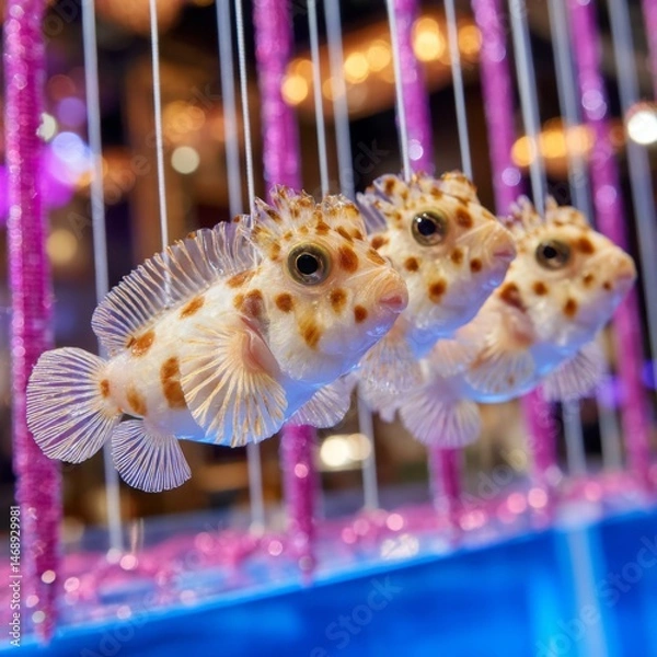Fototapeta Digital fish swimming in a virtual tank at boyudon mj school captivating aquarium scene gigapixel detail