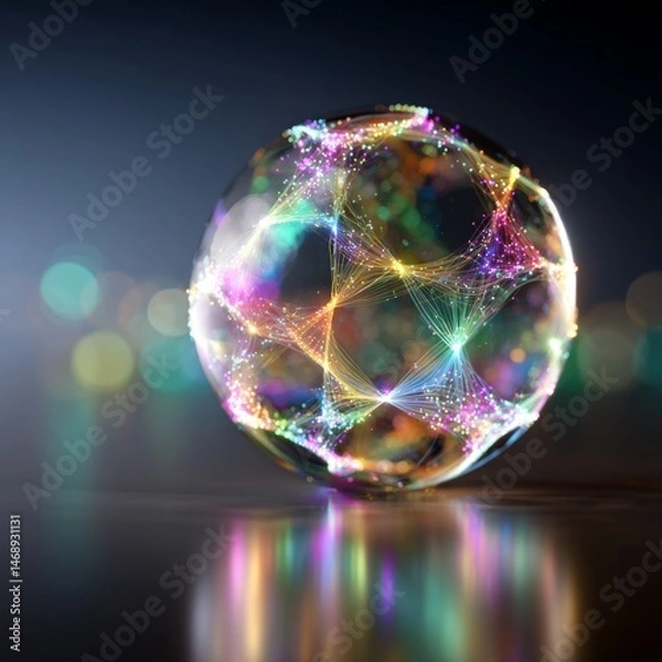 Fototapeta Dynamic fiber-illuminated transparent globe abstract art installation indoor lighting contemporary viewpoint