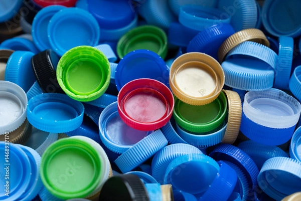 Fototapeta Close up plastic bottles for recycling to conserve the environment, recycling, reuse, garbage disposal, save the world concept