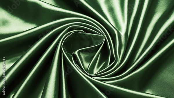 Obraz close-up of intricately draped green satin fabric with delicate creases and subtle texture, abstract green fractal background