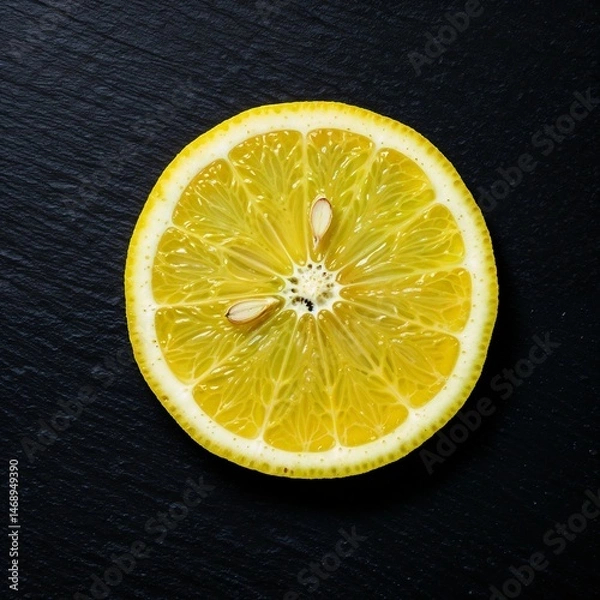 Obraz Sliced lemon showcasing fresh texture against dark background  