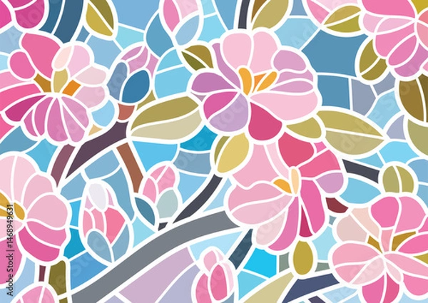Fototapeta Stained glass floral design,  white border pattern, suitable for background, wallpaper and print materials.