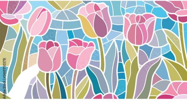 Fototapeta Stained glass floral design,  white border pattern, suitable for background, wallpaper and print materials.