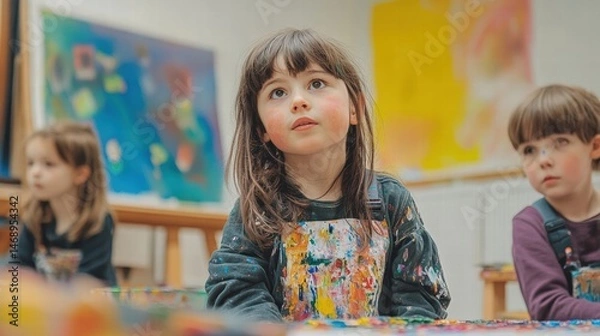 Fototapeta Children Focused on Art Class, Expressing Creativity with Colors and Imagination