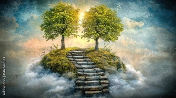 Obraz Floating island steps leading to a radiant sky.