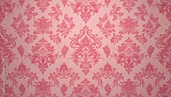 Obraz Seamless Pink Damask Pattern with Ornamental Floral Motifs for Wallpaper, Textile Prints, Home Decor, and Vintage-Style Interior Design